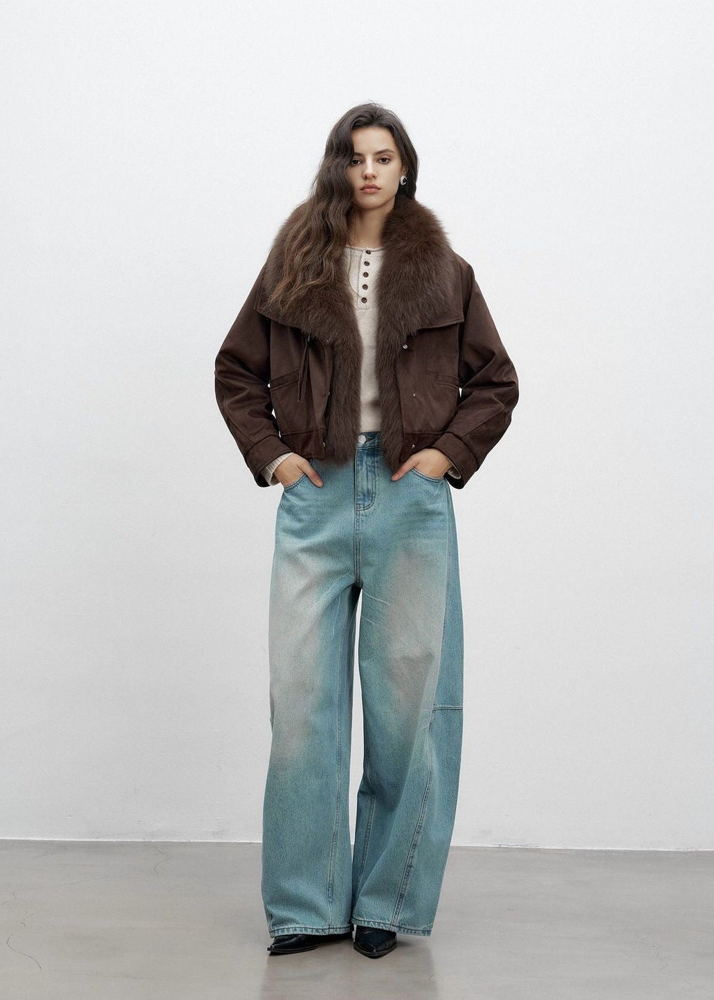 Averly Faux-Fur Collar Cropped Suede Jacket