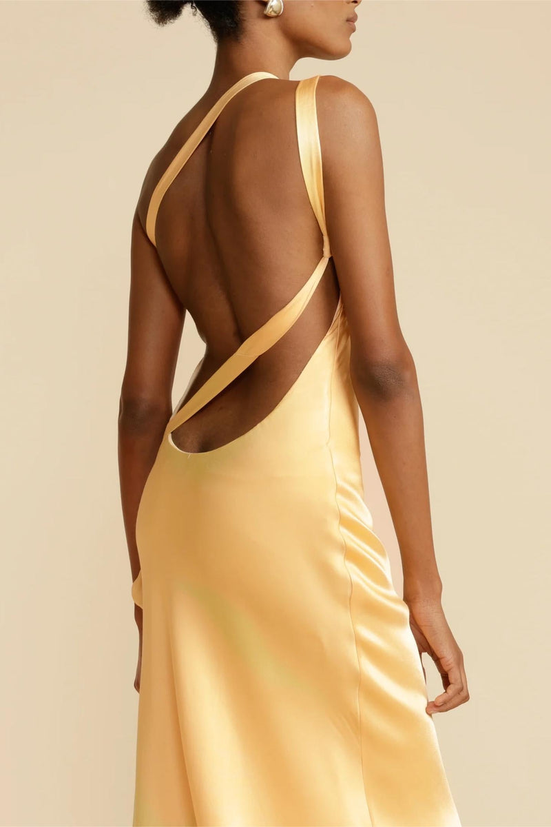 Moonlit Soiree - Satin Asymmetrical One Shoulder Backless Strap Maxi Dress