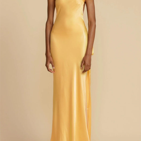 Moonlit Soiree - Satin Asymmetrical One Shoulder Backless Strap Maxi Dress