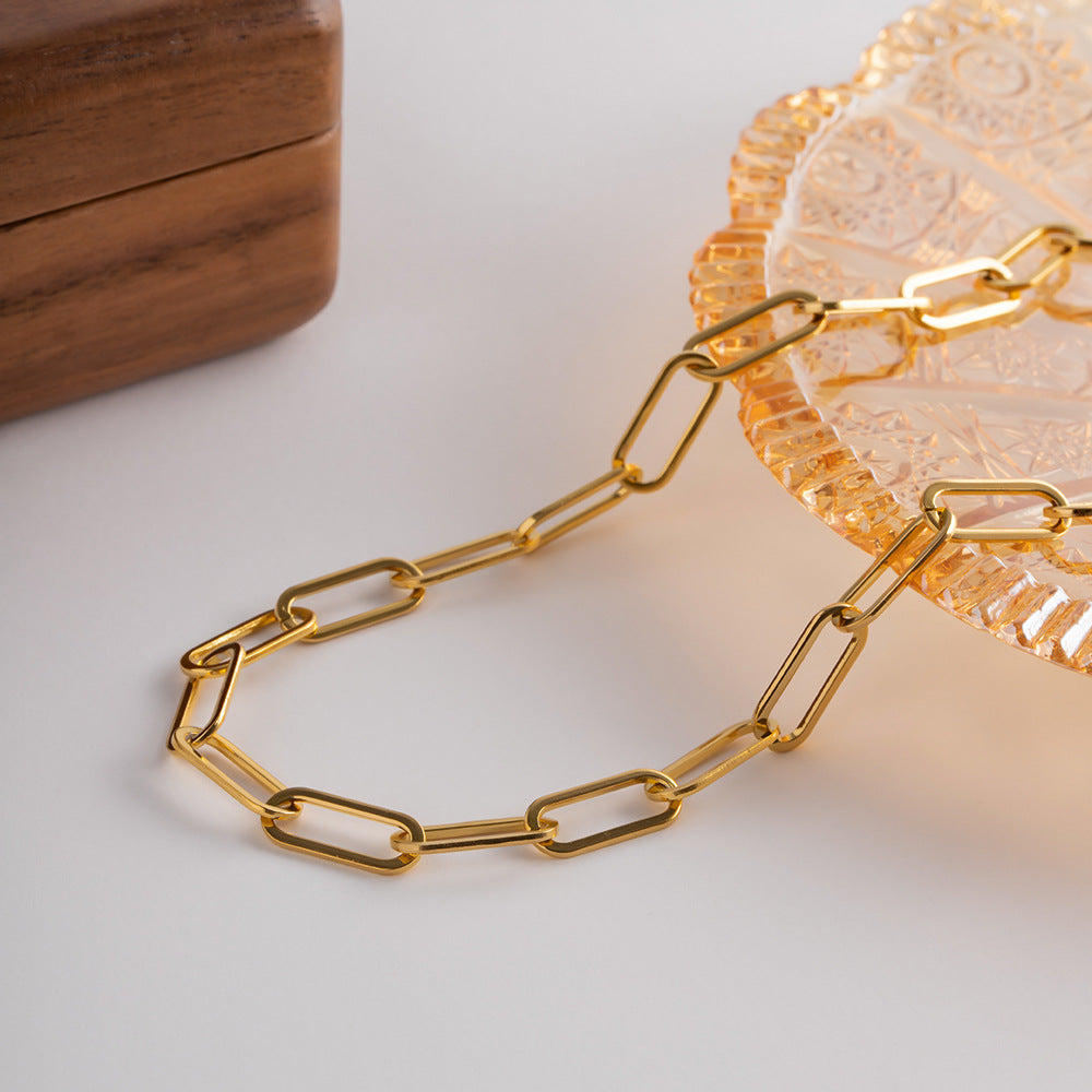 Modern Link - Gold Paperclip Chain Necklace