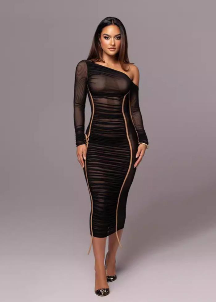 Obsidian Sheer Asymmetrical Midi Dress