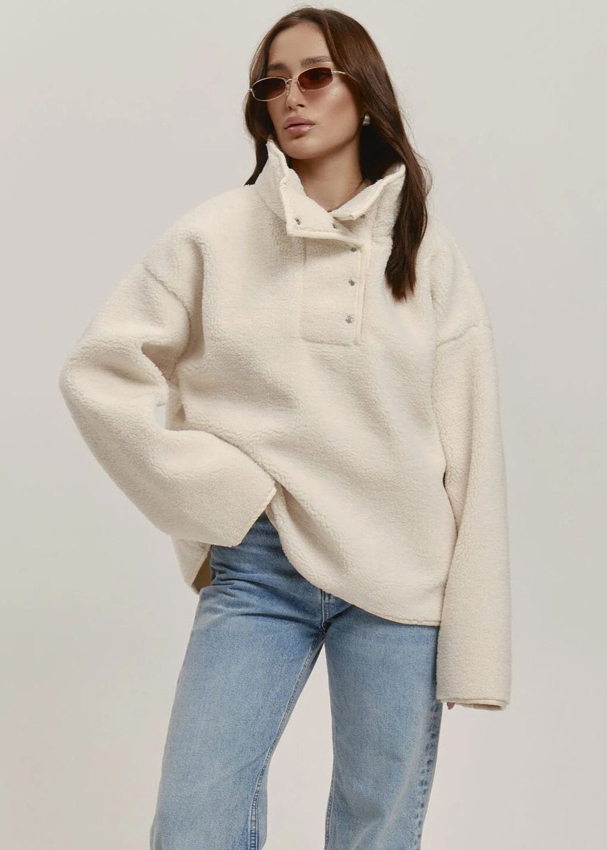 Cozy High-Collar Teddy Pullover