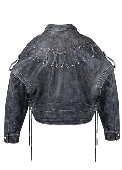 Rebel Edge - Distressed Lace-Up Biker Jacket