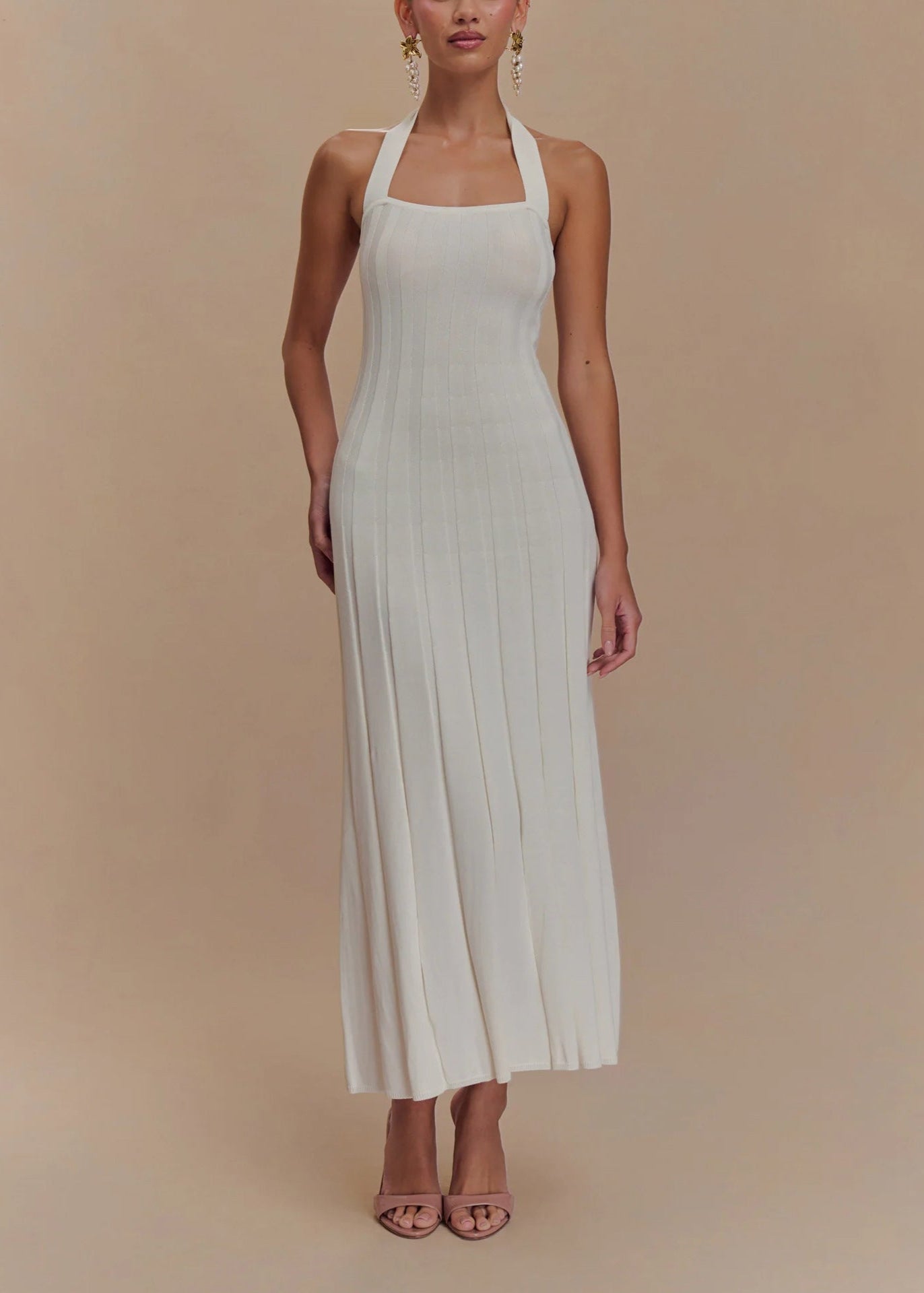 Liora – Halter Tie-Back Knit Midi Dress