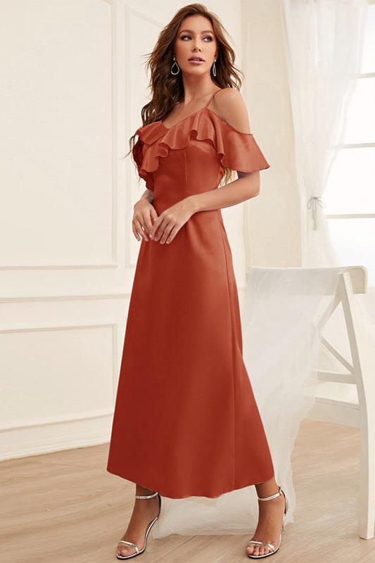 Verona Satin Ruffle Midi Dress