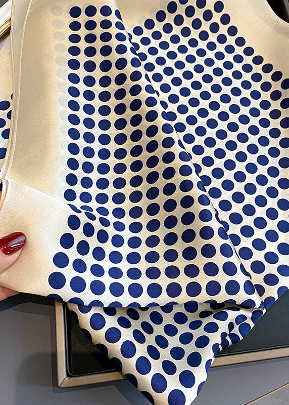 Satin Polka Dot Scarf – Navy on Champagne Square 70x70