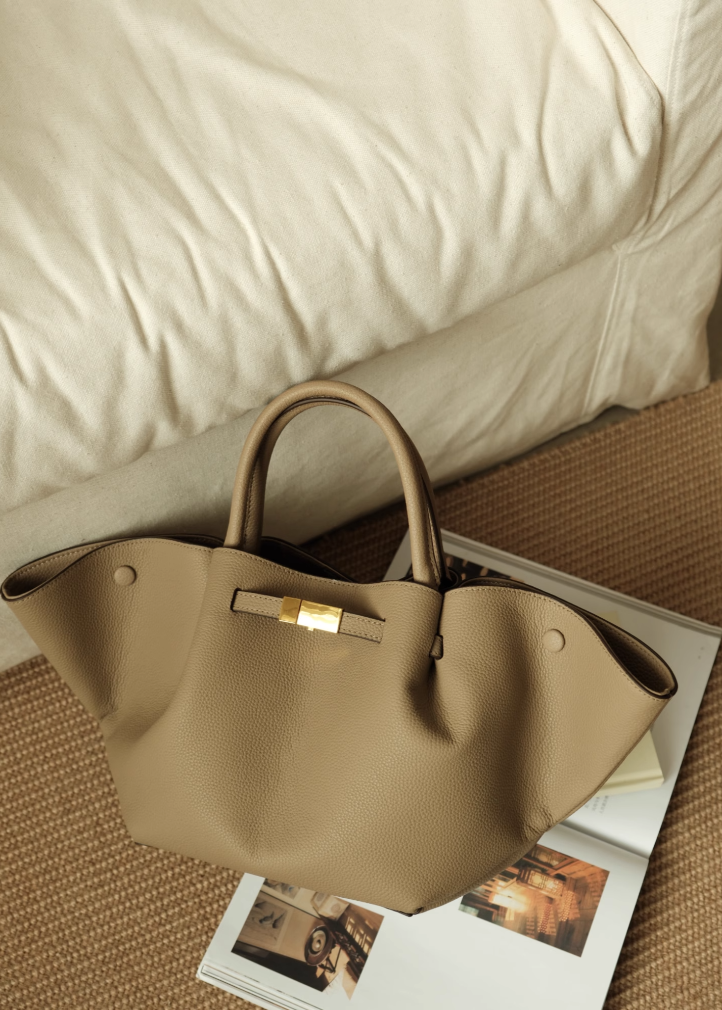 Luxe Leather Wide Tote Bag