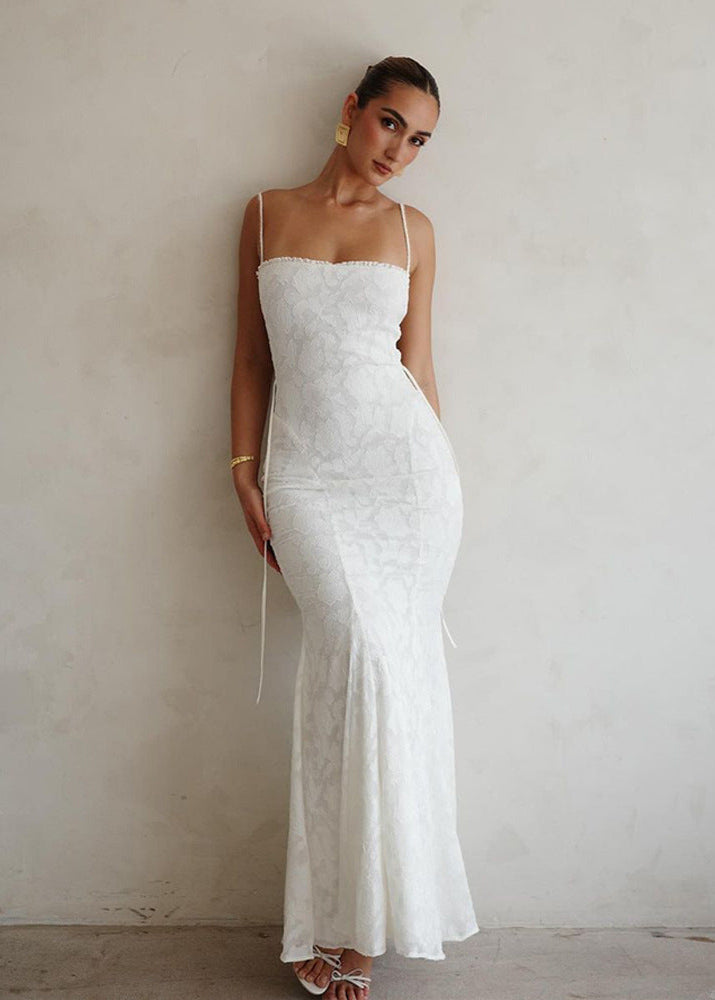 Seraphina - Satijnen Maxi-jurk met Kantrug