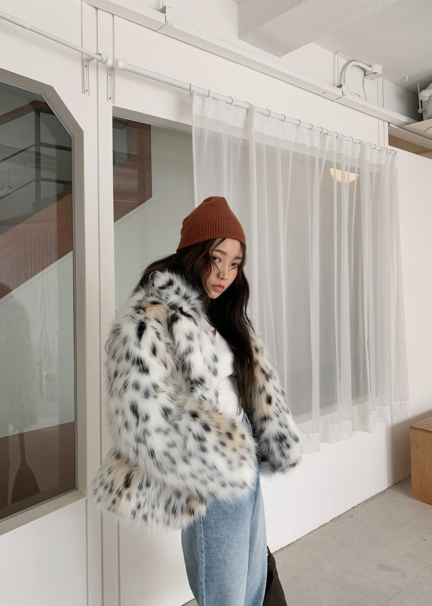 Luxe Spotted Faux Fur Coat