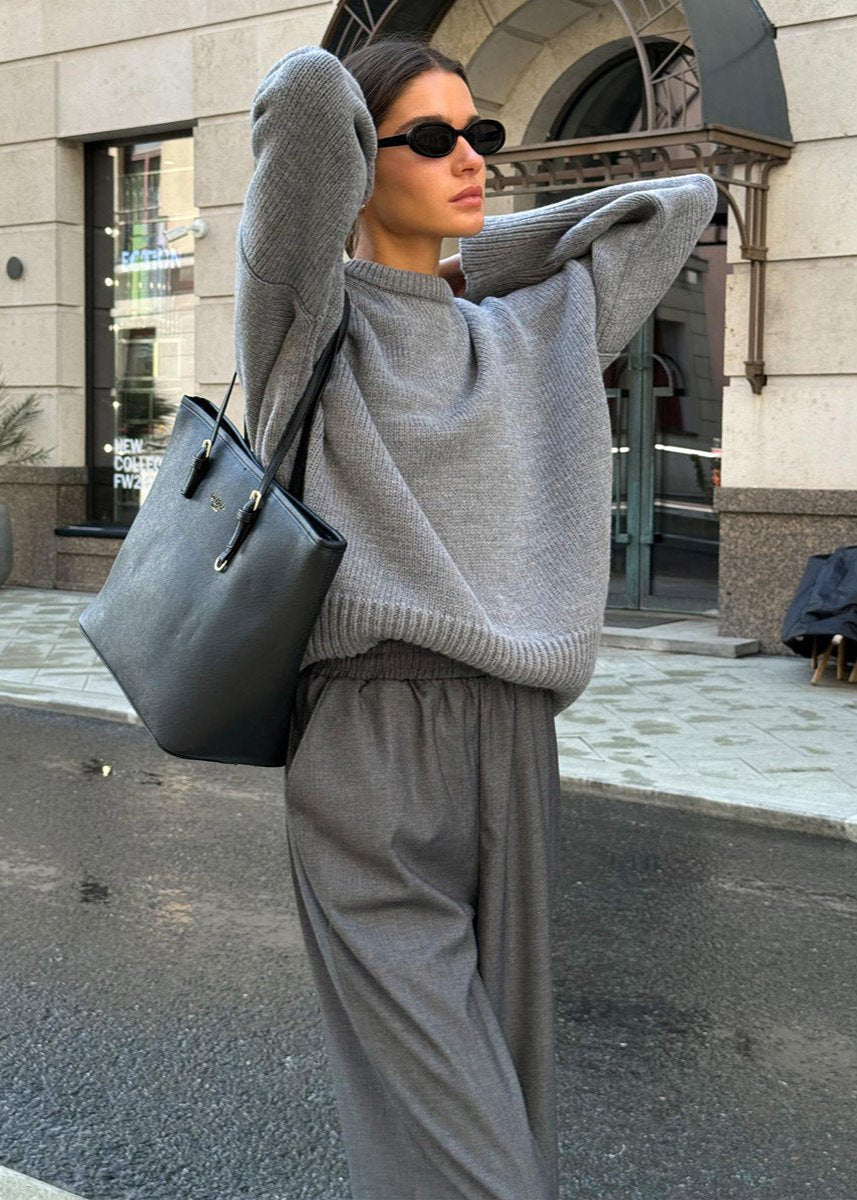 Slate Gray Oversized Knit Sweater