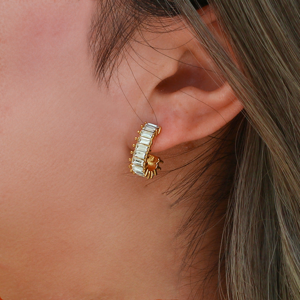 Nova Baguette - Gold Diamond Simulant Earrings