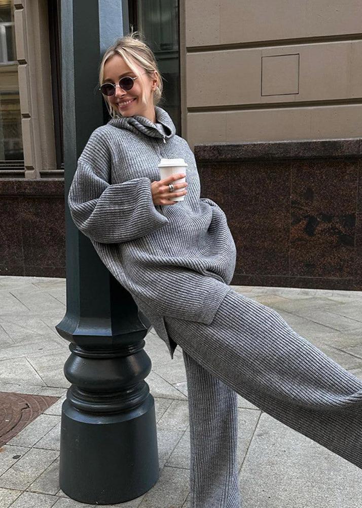 Luxe Gray Ribbed Lounge Set