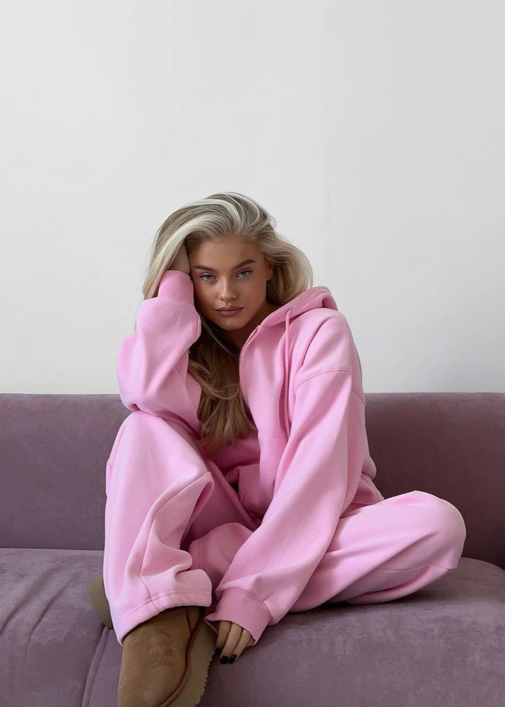 Blossom Comfort – Oversized Pink Hoodie & Wide-Leg Pants Set