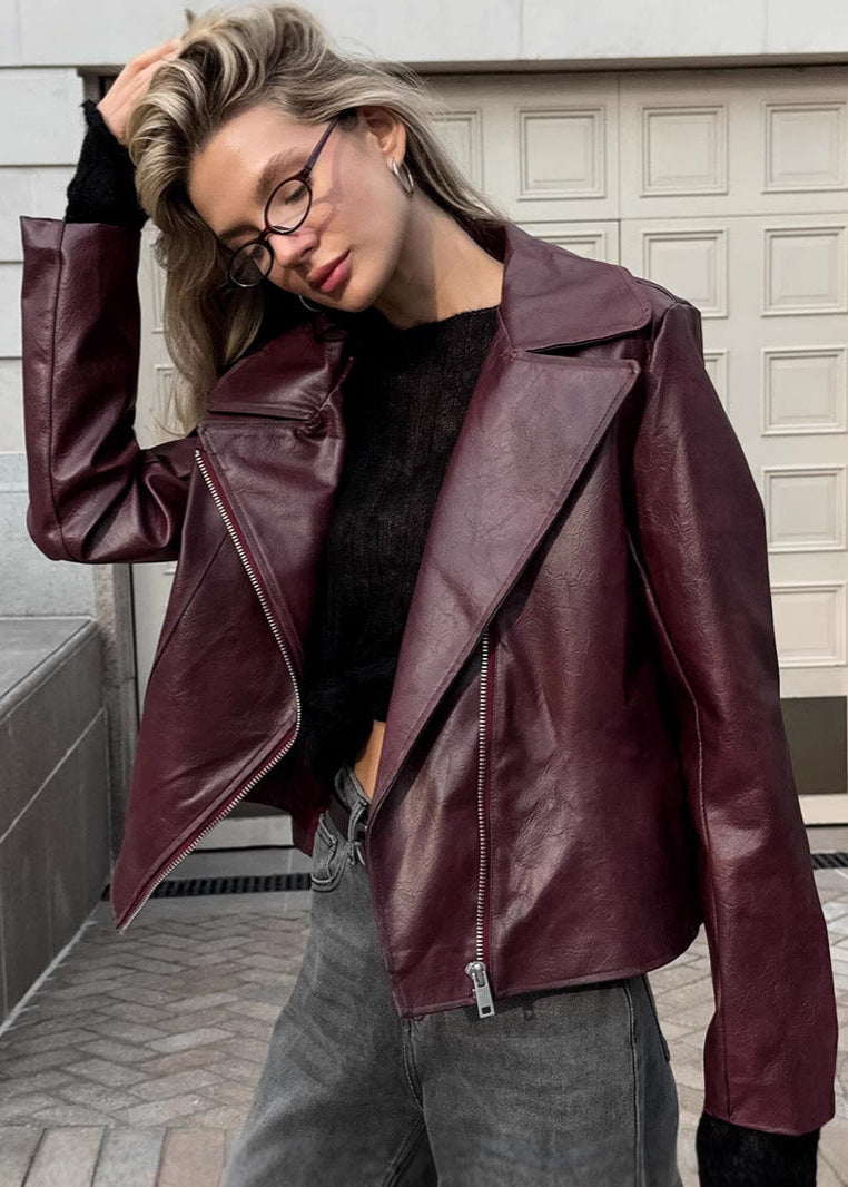 Veste de moto en simili cuir Bordeaux