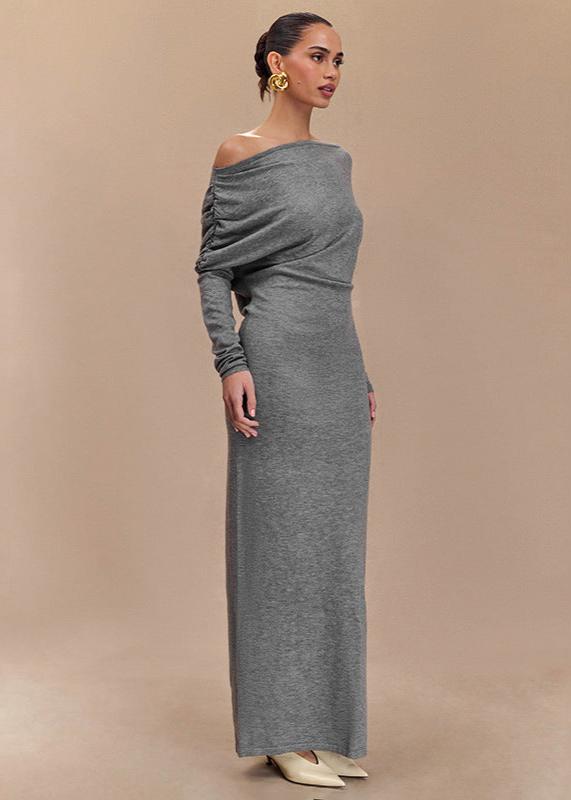 Gray Off-Shoulder Maxi Dress