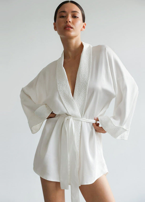 Selene - Satin Lace Trim Robe