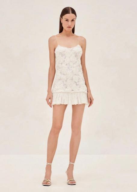 Camilla - Floral Appliqué Ruffle Mini Dress