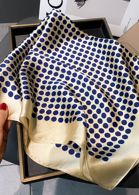 Satin Polka Dot Scarf – Navy on Champagne Square 70x70
