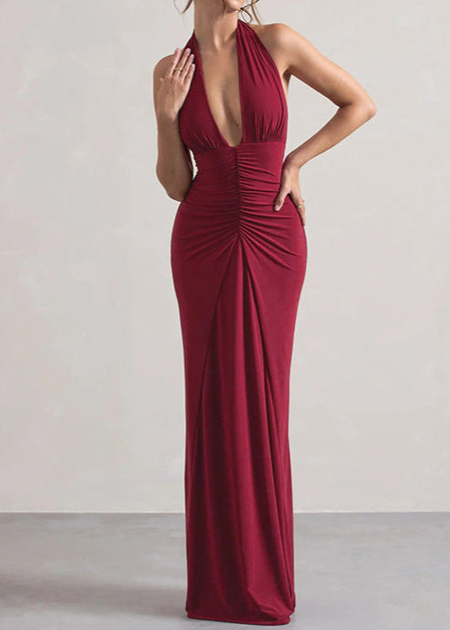 Amara Luxe - Robe Maxi Froncée à Col Halter