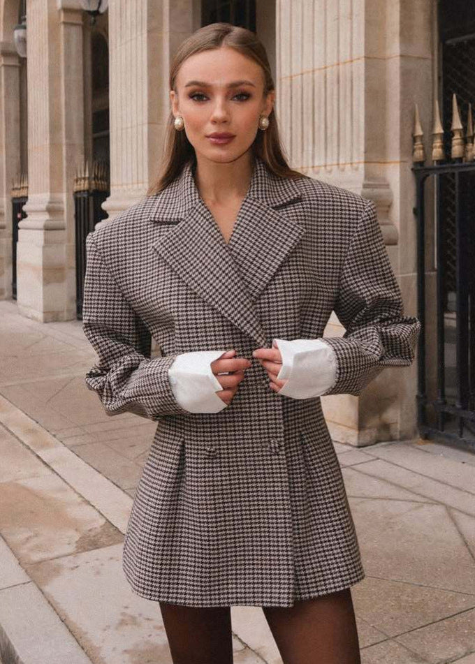 Houndstooth Blazer Mini Dress – Timeless Power Dressing