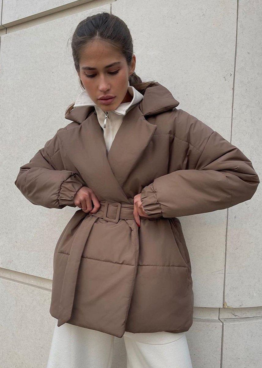 Belted Puffer Jacket - Sleek Winter Warmth