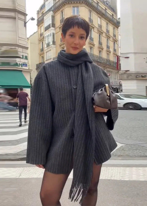 Milan - Pinstripe Scarf Coat