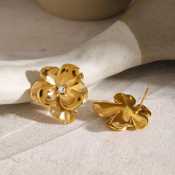 Flora Bloom - Floral Gold Stud Earrings