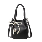 Elegant-Pearl-Accent Bucket Bag - VibeSoothe