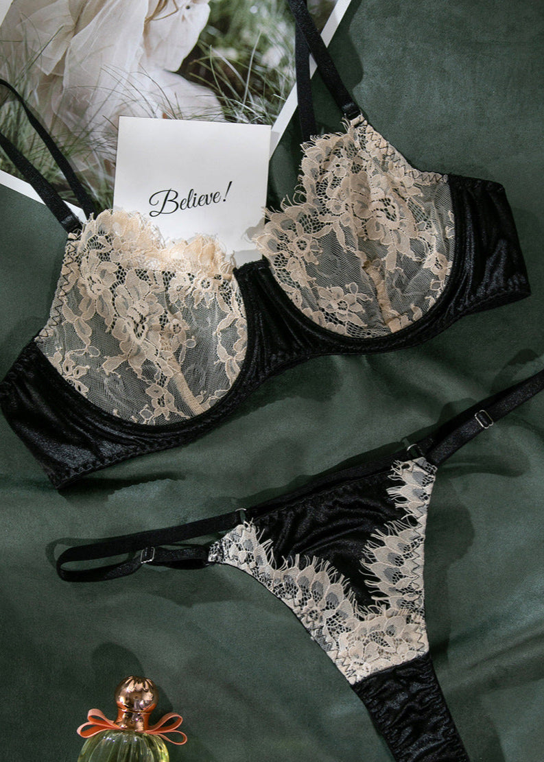Velina - Sheer Lace & Satin Underwire Lingerie Set