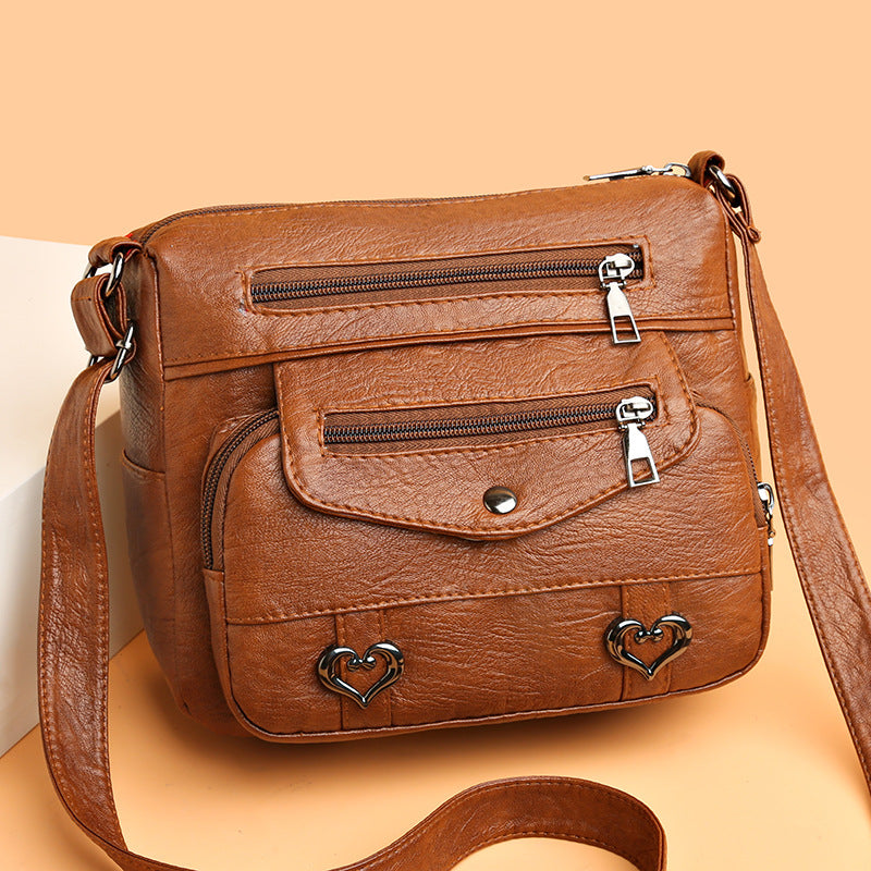 Soft-Leather Multi-pocket Shoulder Bag