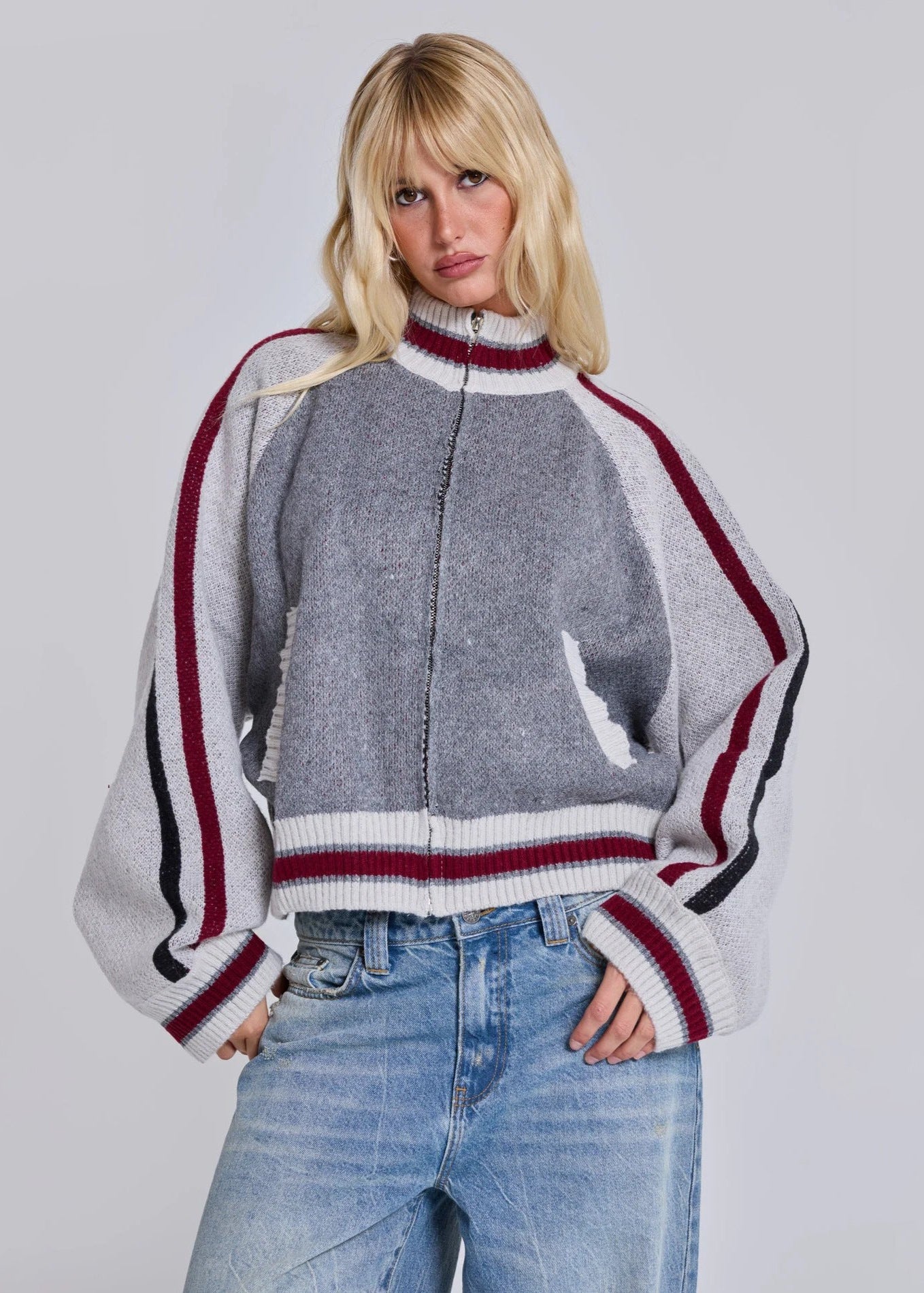 Varsity Knit Zip-Up Sweater