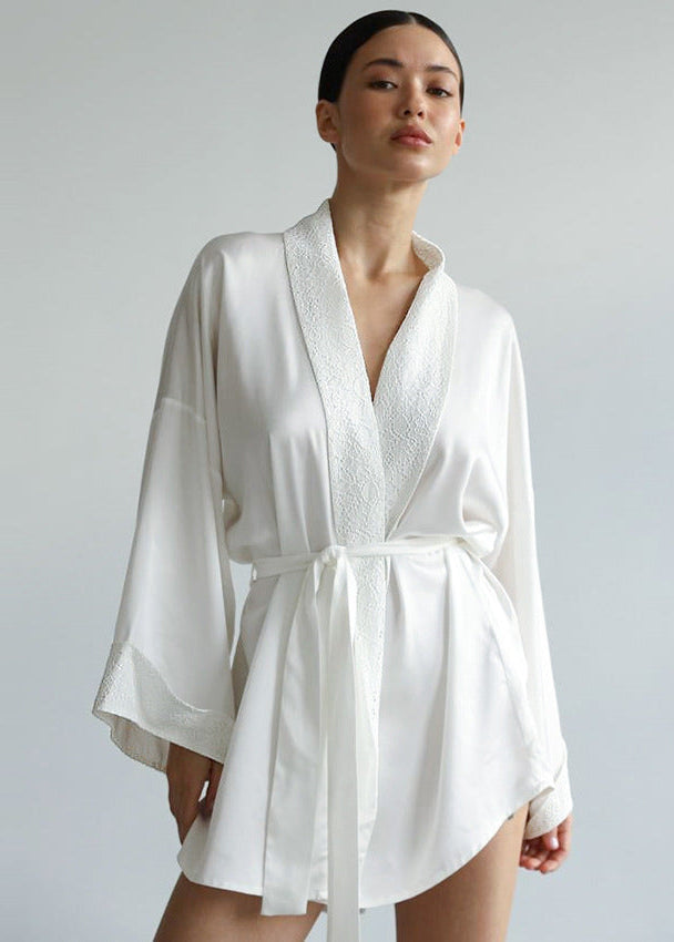 Selene - Satin Lace Trim Robe