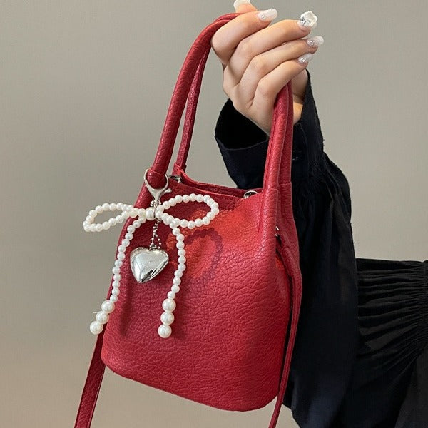 Elegant-Pearl-Accent Bucket Bag - VibeSoothe