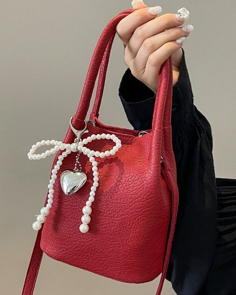 Elegant-Pearl-Accent Bucket Bag - VibeSoothe