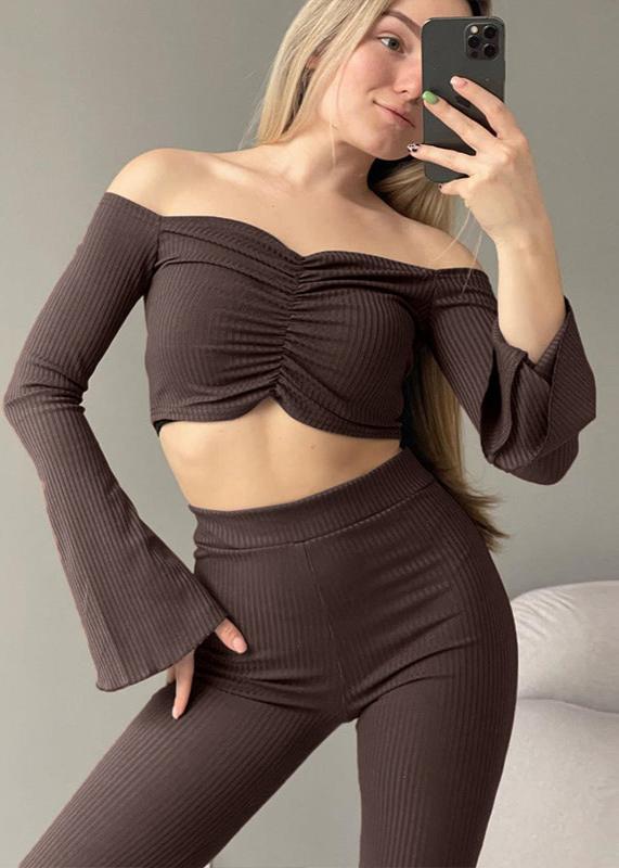 Elegant Off-Shoulder Flare Sleeve Two-Piece Set