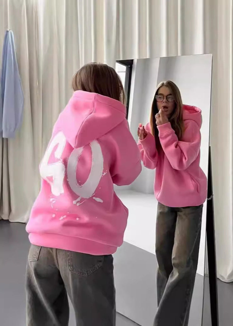 Oversized Pink Hoodie - Relaxed Fit Graphic Pullover