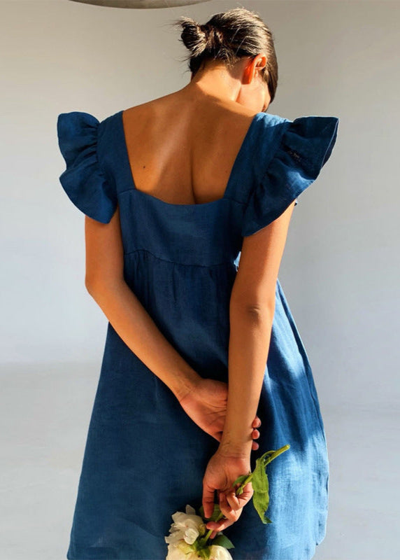 Soleil Linen Flutter-Sleeve Mini Dress