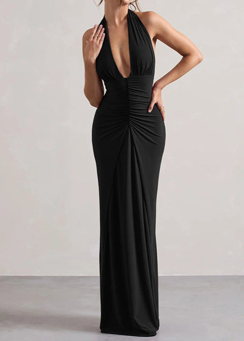 Amara Luxe - Robe Maxi Froncée à Col Halter