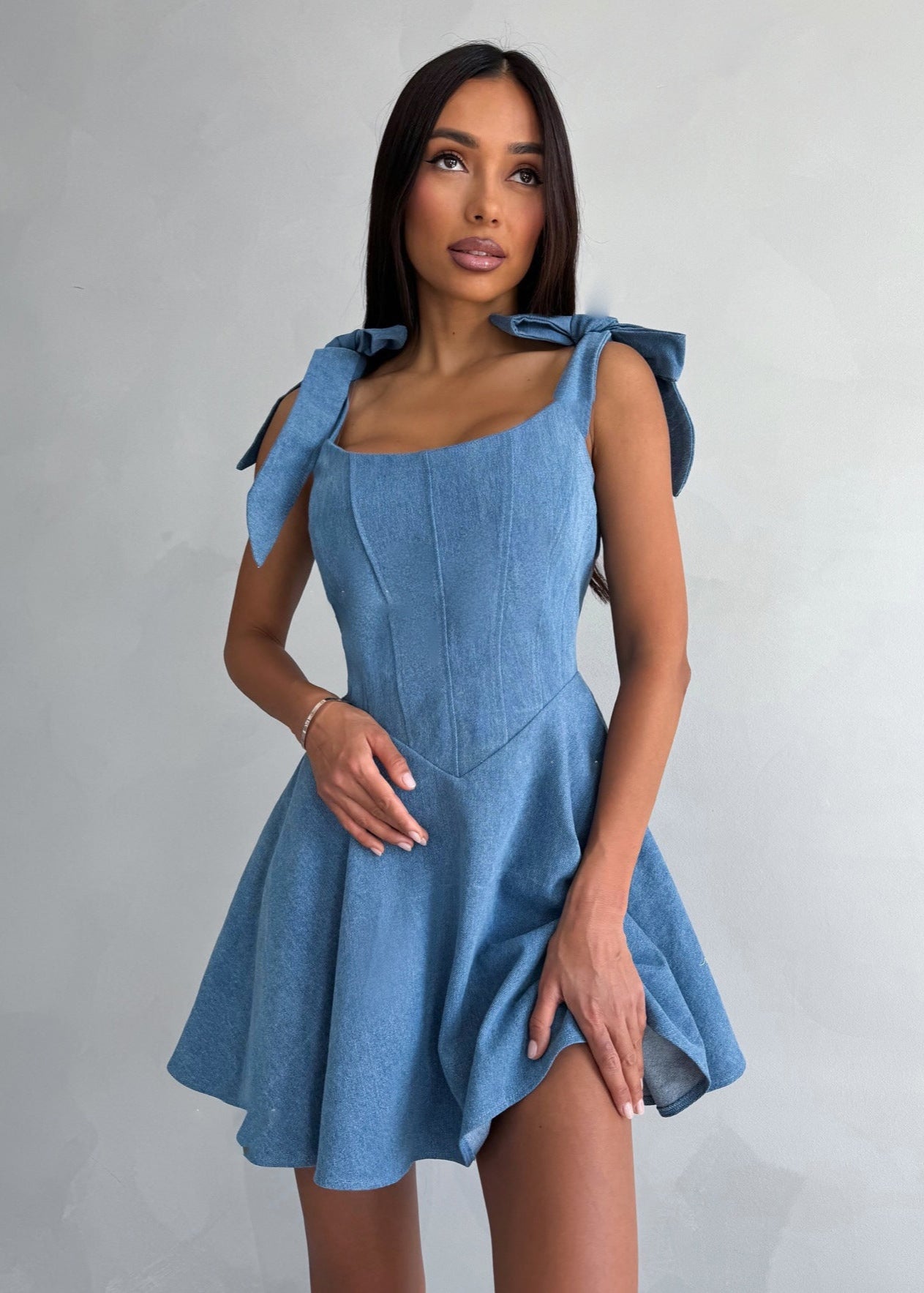 Bow-Tie Denim Corset Dress