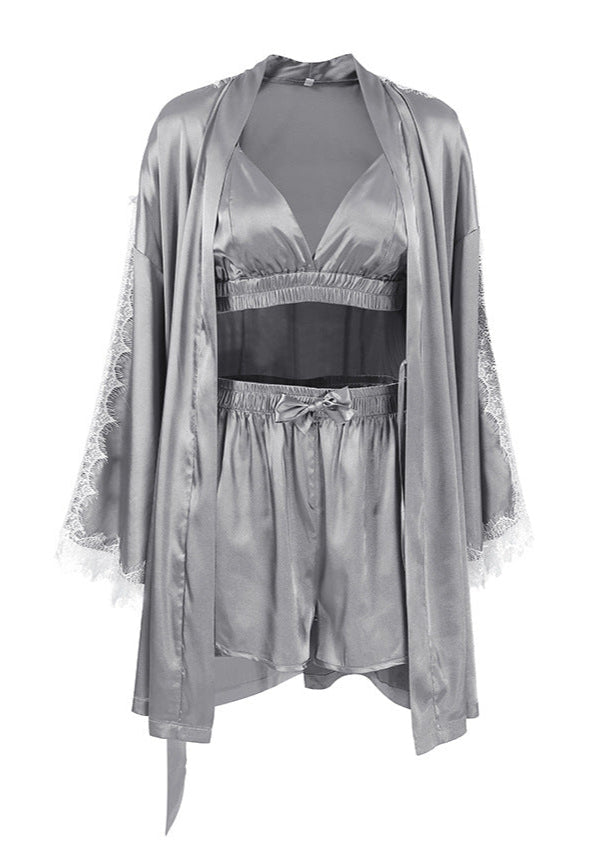 Silver Satin Lace Sleepwear Set