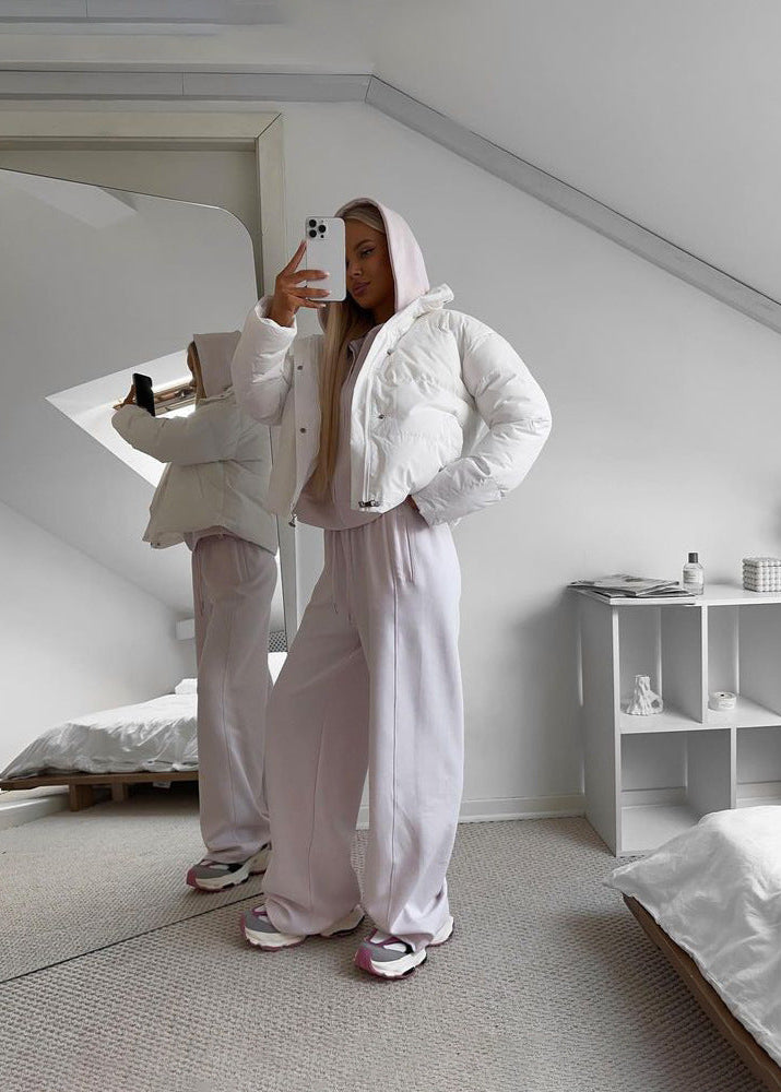 Soft Beige Zip Hoodie and Wide-Leg Pants Set – Women’s Relaxed Fit Tracksuit