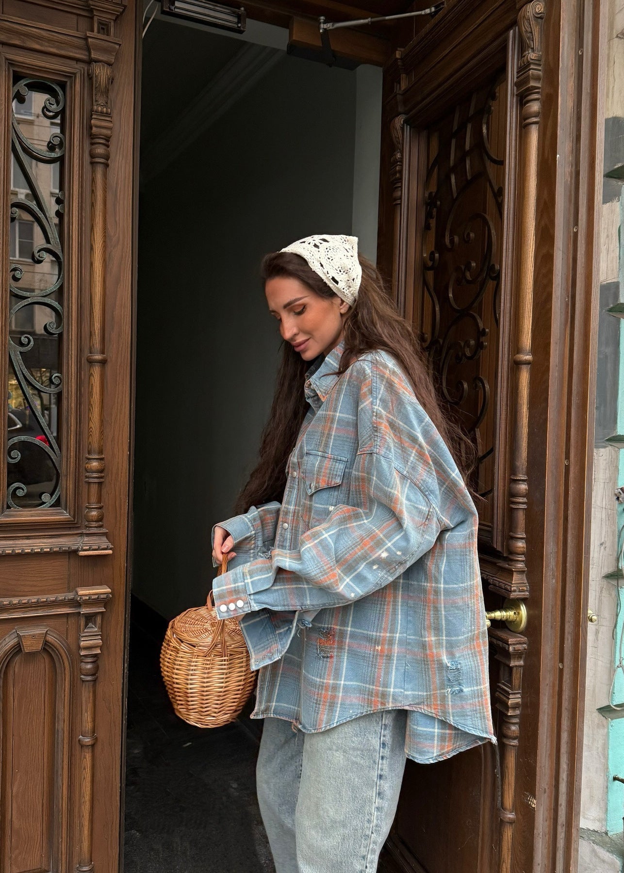 Oversized Plaid Button-Up Shirt