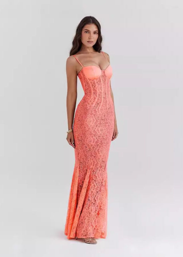 Valeria - Sheer Lace Bustier Gown