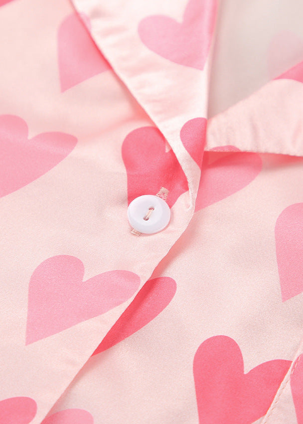 Heart Print Satin Pajama Set