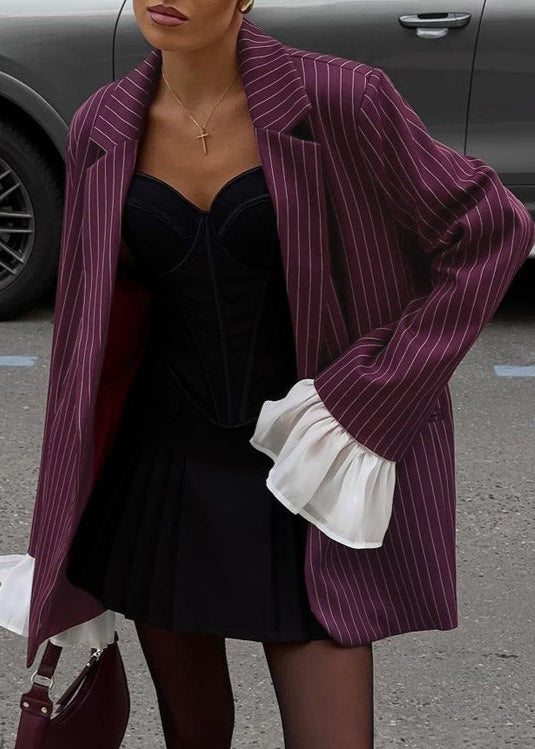 Maroon Pinstripe Blazer with Statement Sleeves