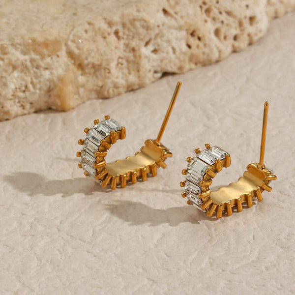 Nova Baguette - Gold Diamond Simulant Earrings