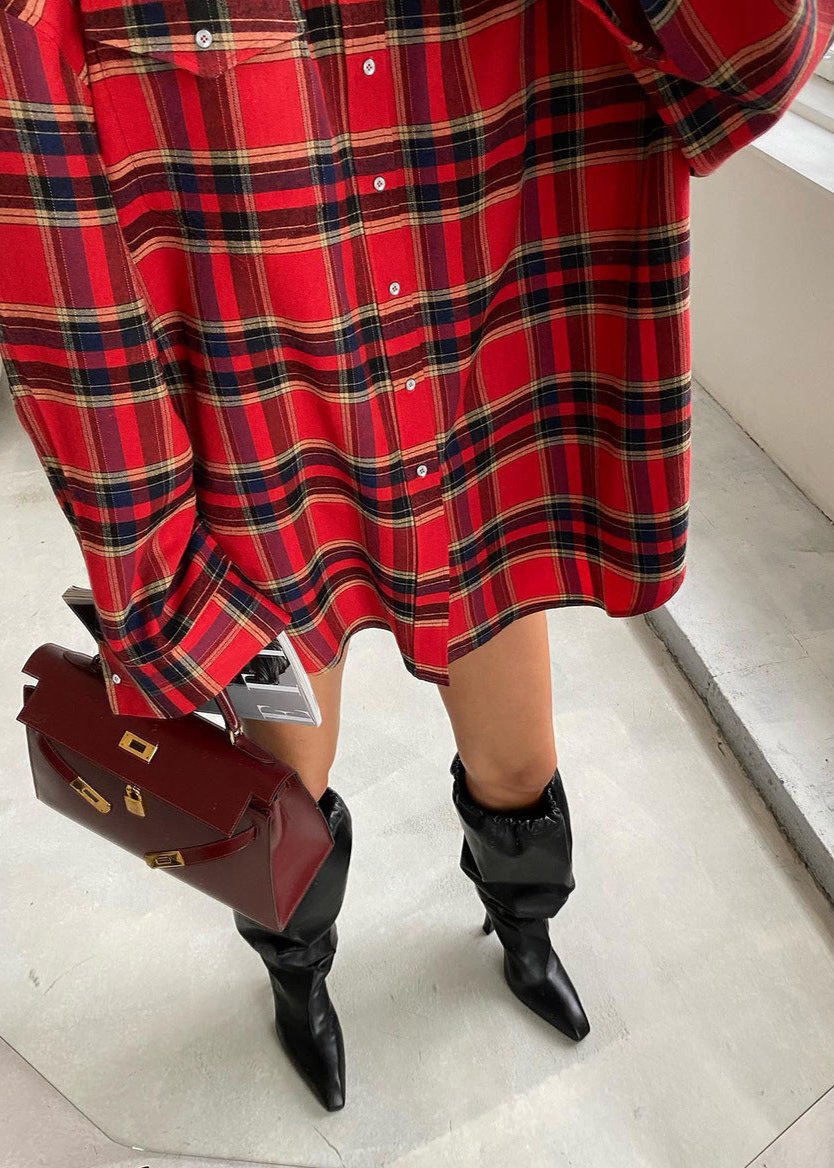 Bold Red Plaid Oversized Shirt