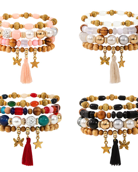 Ethnic Wooden Bead Tassel Bracelet - VibeSoothe