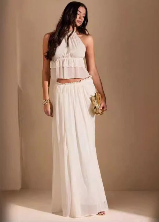 Solana - Halter Crop Top & Flowy Maxi Skirt Set