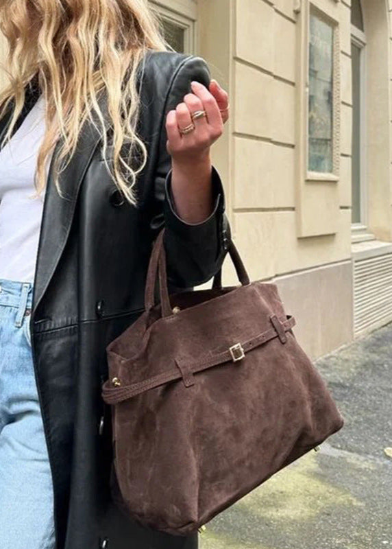 Suede Buckled Tote Bag